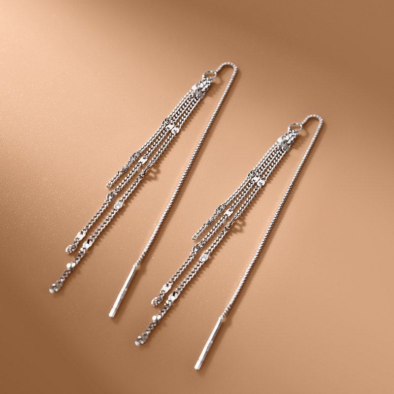 925银耳线女职场多层亮片设计甜美时尚气质百搭耳坠长款流苏韩版