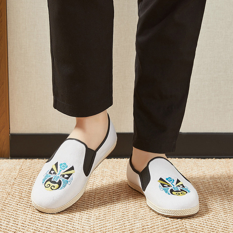 布语堂非遗传统手工缝制脸谱刺绣老北京布鞋男女透气防滑白色单鞋,流行男鞋,布鞋,淘宝优惠券,粉丝福利购,淘宝优惠卷