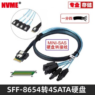 服务器内置Slim SAS 4.0 SFF-8654对4 SATA 7Pin磁盘阵列连接线