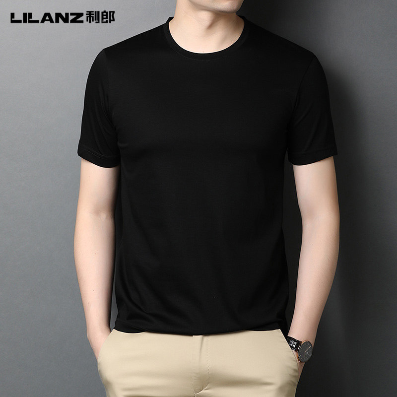 利郎正品丝光棉短袖t恤男夏季纯色薄款圆领上衣潮流百搭休闲卫衣T