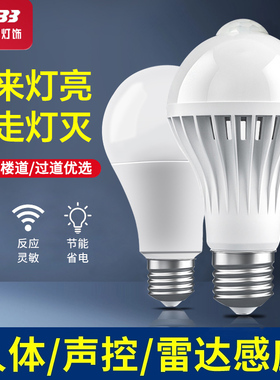 led声控人体感应灯入门户雷达声光控家用智能灯泡过楼道楼梯走廊