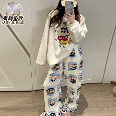 冬季睡衣女款保暖加绒加厚珊瑚绒