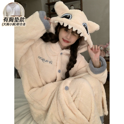 珊瑚绒冬季睡衣女款睡袍加厚浴袍