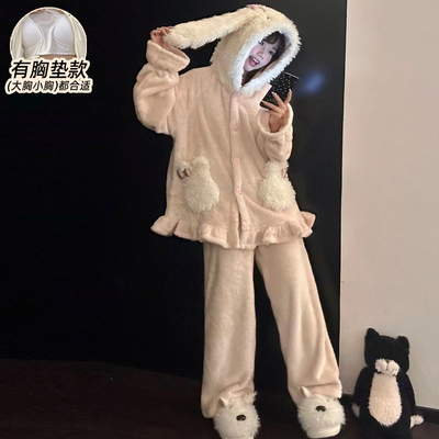 珊瑚绒冬季睡衣女款加厚保暖少女