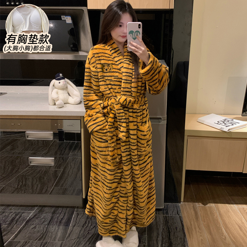 睡袍女秋冬季珊瑚绒浴袍加厚浴衣