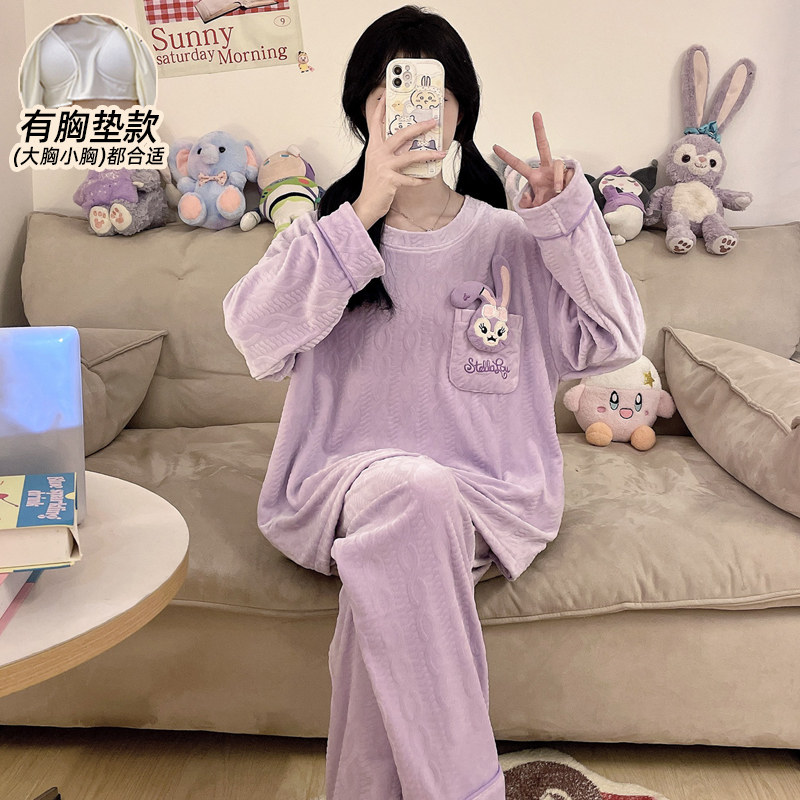 睡衣女款秋冬季海岛绒加厚可外穿