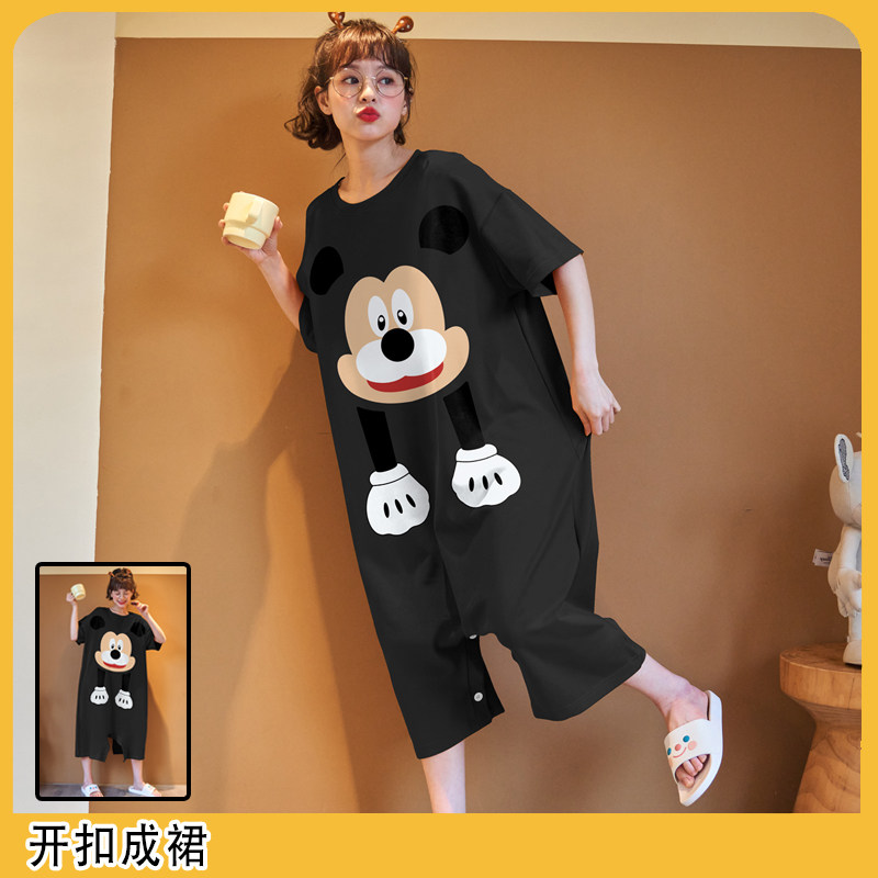 纯棉短袖连体睡衣女夏季睡裙孕妇