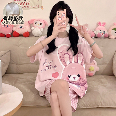 2025新款睡衣女款夏带胸垫纯棉