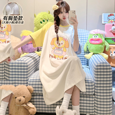 睡裙女夏2025新款纯棉带胸垫卡通