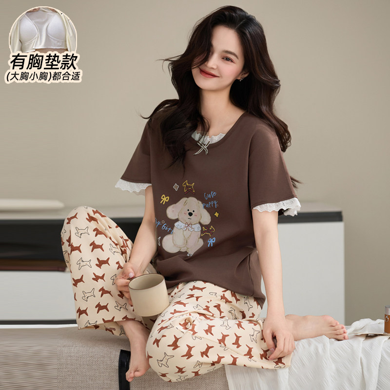 7A抗菌纯棉睡衣女款夏带胸垫短袖长裤2026年新款加大码200斤套装,女士内衣/男士内衣/家居服,睡衣/家居服套装,淘宝优惠券,粉丝福利购,淘宝优惠卷