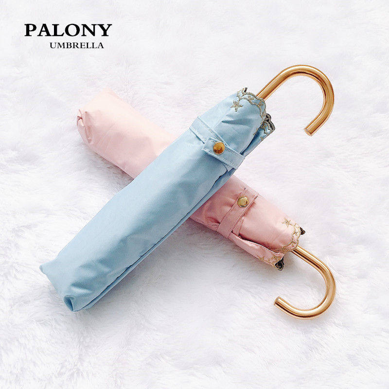 创意三折日系小金钩黑胶刺绣遮阳防晒防紫外线轻便晴雨两用伞学生