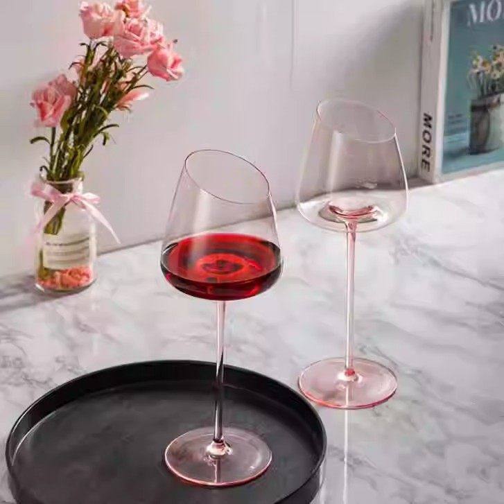 北欧ins粉色火烈鸟红酒杯香槟杯斜口水晶玻璃脚葡萄酒杯ins风