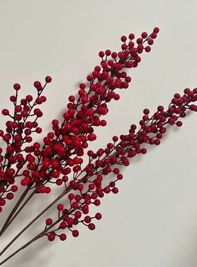 仿真红果发财冬青果3叉年宵花仿真花圣诞果家居装饰摆件福桶插花