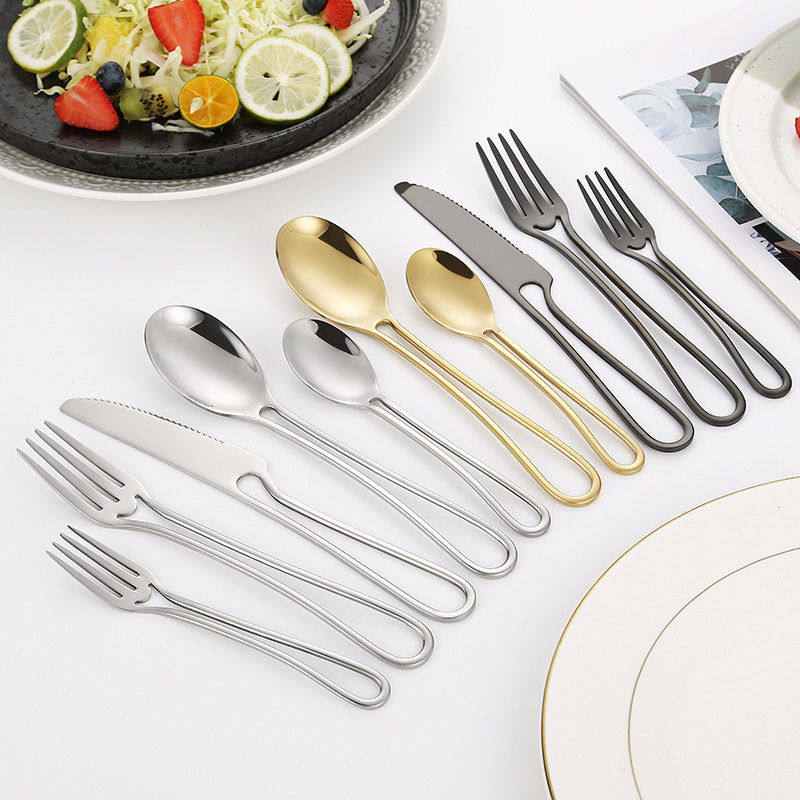 跨镜不锈钢餐具创意镂空手柄刀叉勺酒店西餐厅牛排刀叉勺套装