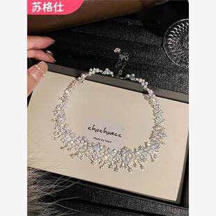 玫瑰的故事刘亦菲同款 何家重工璀璨星云锆石珍珠项链高级感颈链