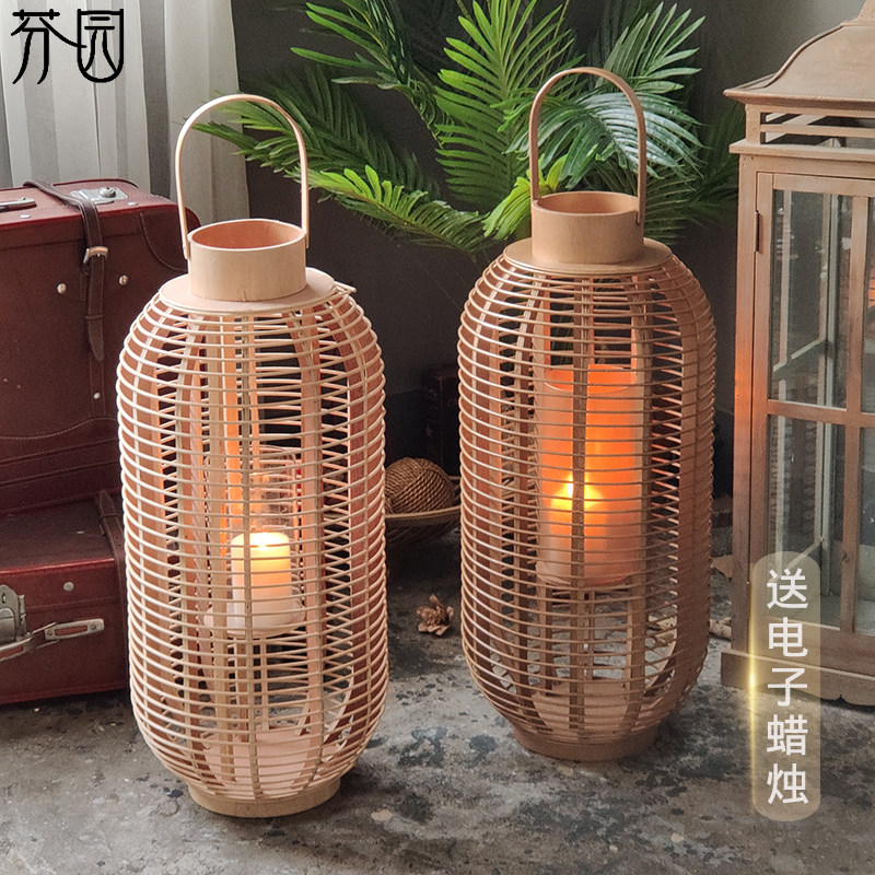 YIYUAN 대나무 랜턴 체인 냄비 레스토랑 문학 레스토랑 바닥에 서있는 바람 램프 장식품 크리 에이 티브 대형 촛대 장식