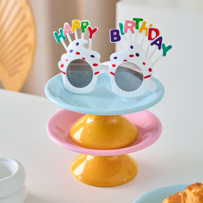 奶油风密胺高脚果盘家用客厅