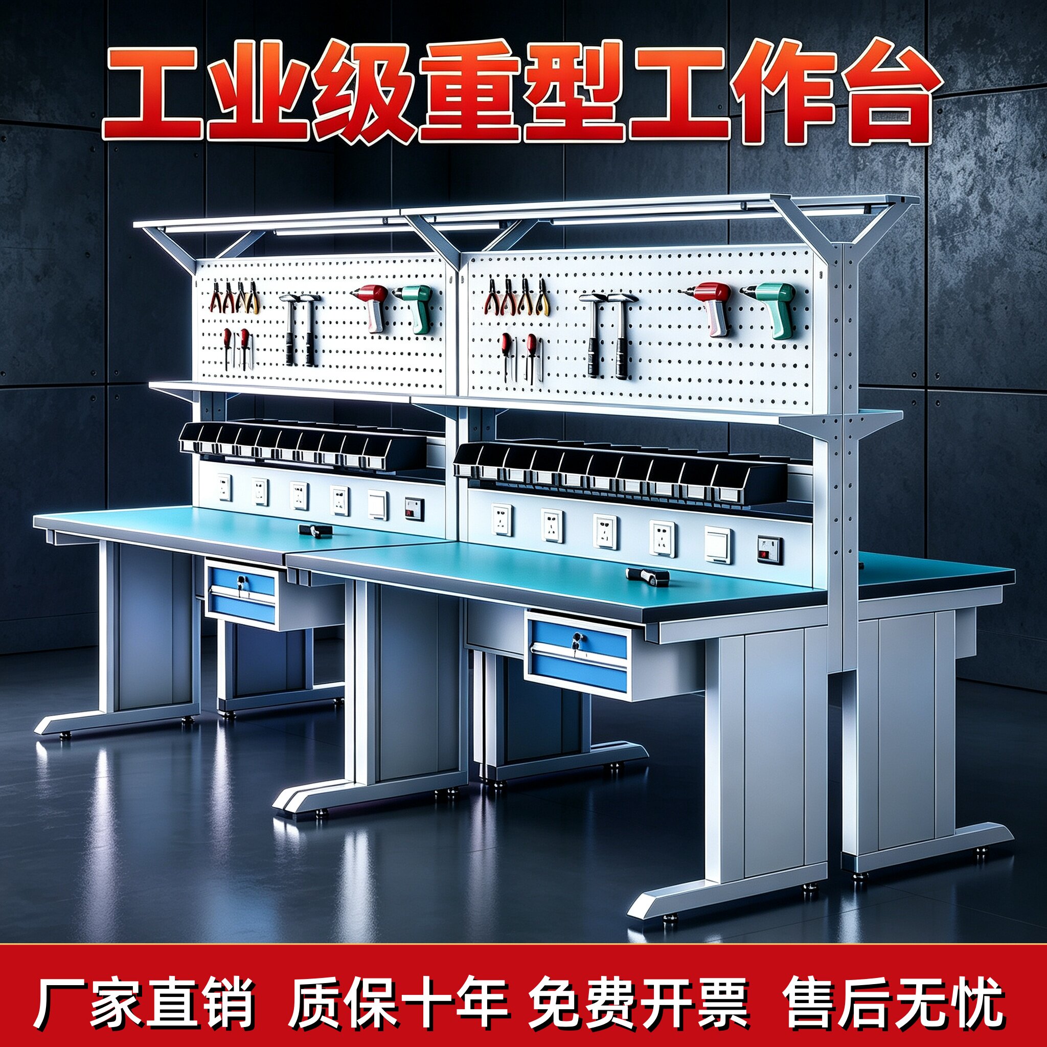 防静电工作台带灯重型工厂车间流水线操作台多功能维修实验室桌子图片