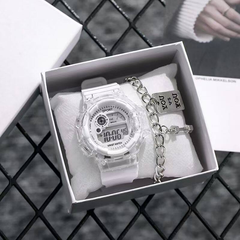 显白雾霾蓝手表男女ins风高颜值初高中学生防水运动独角兽电子表