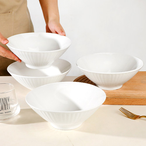 4个14.8元陶瓷釉下彩纯白斗笠碗