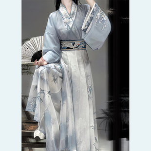 花槿轩原创【云中鹤】晋制汉服女中国风交领破裙秋季国风侠风套装