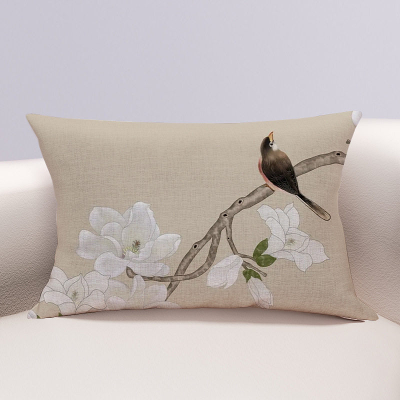 新中式古风艺术花鸟图抱枕沙发靠枕套长方形抱枕家居枕靠中式腰枕