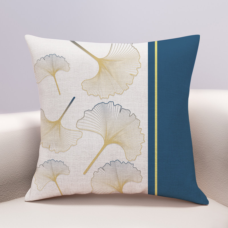 新中式银杏叶亚麻抱枕靠垫高档沙发客厅大靠背抱枕套不含芯可定制