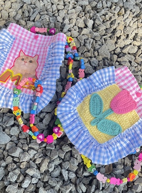 【宋茜同款】SIF MERMER彩色链条小花钩针猫咪印花迷你斜挎手机包