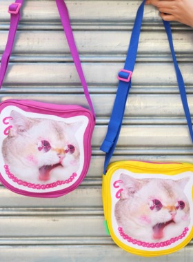 SIF商店新款原创小众可爱猫猫头印花单肩斜挎学生多巴胺邮差包