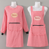 围裙冬季 纯棉长袖 防水罩衣女工作服家用厨房防油 全棉反穿衣夏季