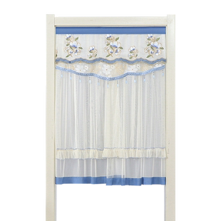 蕾丝门帘免打孔半帘伸缩杆隔断帘卧室家用防蚊纱帘卫生间遮挡帘