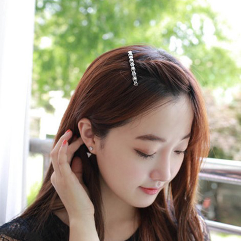saradear韩国东大门复古仿珍珠水钻一字碎发侧边夹刘海发夹顶夹子