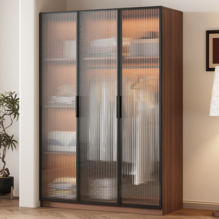 衣柜家用卧室实木简约长虹玻璃衣橱出租房小户型定制收纳储物柜子
