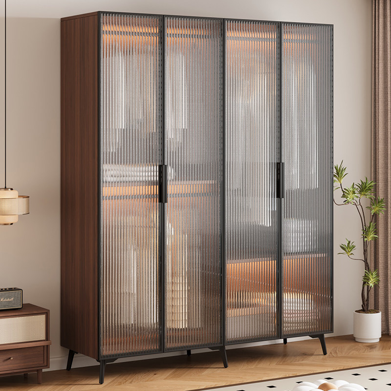 长虹玻璃门实木衣柜家用卧室小户型定制柜子简约儿童出租房用衣橱