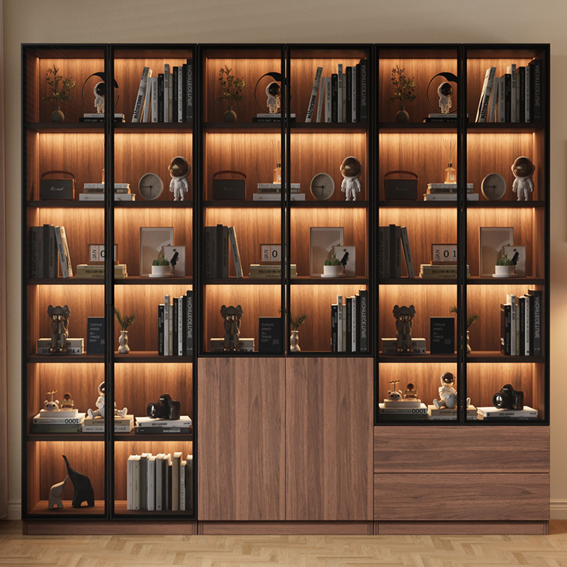 中古展示酒柜家用客厅一体整墙靠墙置物手办书架书柜带玻璃门定制