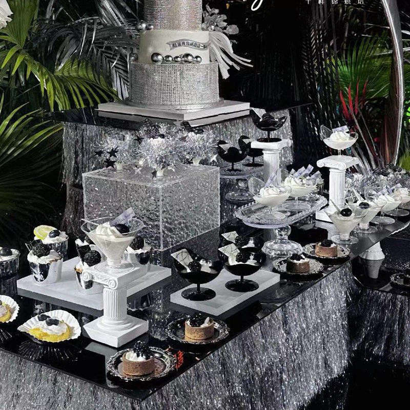 银色器皿甜品台老钱风户外婚礼甜品台不锈钢布丁容器陈列式糕点盘