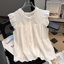 甜美木耳边无袖 女2025夏季 新款 上衣服 娃娃衫 荷叶边小飞袖 法式 衬衫