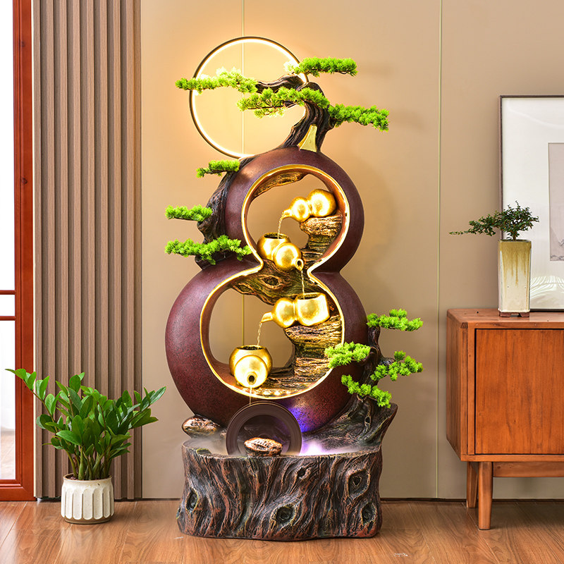 新中式流水生财摆件喷泉招财客厅家居装饰风水轮葫芦循环水景鱼缸