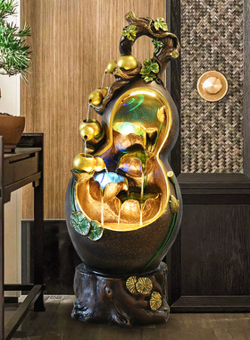 葫芦摆件落地循环流水招财客厅玄关水景装饰办公室风水轮开 业礼