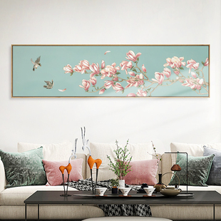 新中式卧室床头装饰画客厅沙发背景墙禅意茶室书屋花鸟图横幅挂画