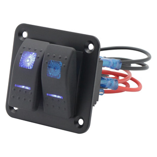 2P开关船型开关ON 双灯蓝色5P OFF 开关铝板面板2位 改装