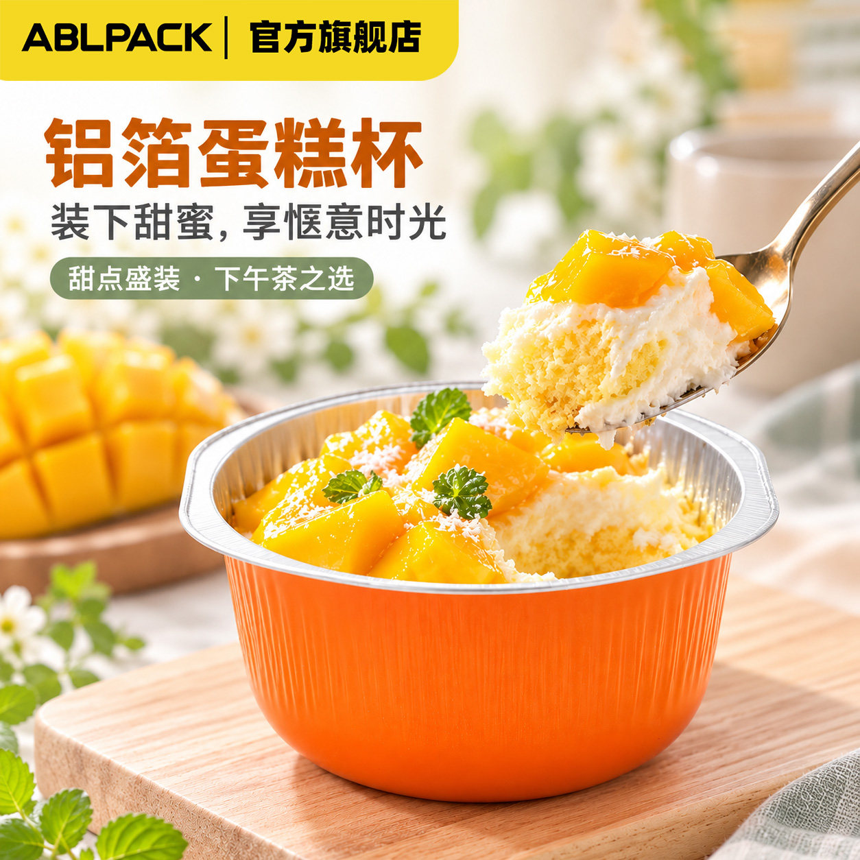 ABLPACK烘焙模具铝箔碗蛋糕布丁锡纸杯带盖圆形耐烤烤箱芝士布丁