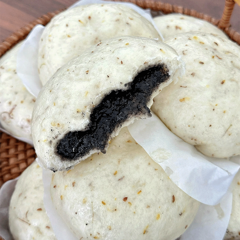 【口感软糯】桂花酒酿黑芝麻麻薯包手工爆浆正宗粗粮美味香甜包子