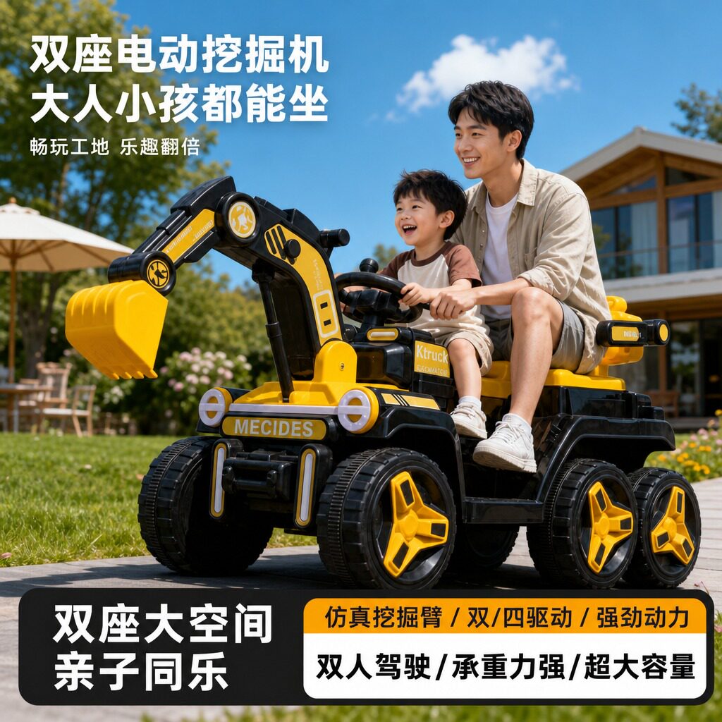 电动挖掘机大人小孩能坐亲子同乐