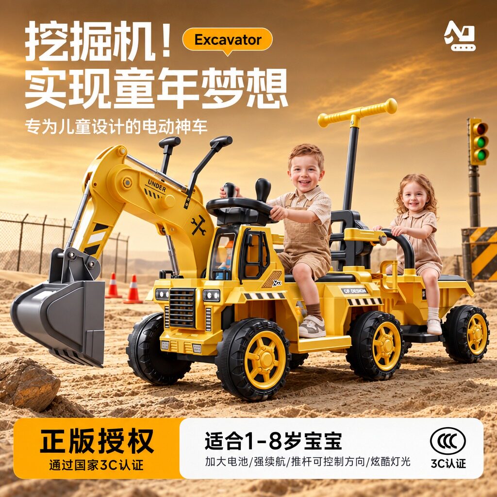 男孩可坐大号电动挖掘机遥控车