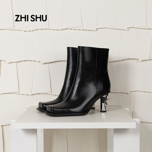 【新品】直述ZHISHU建筑感旋柱高跟短靴踝靴