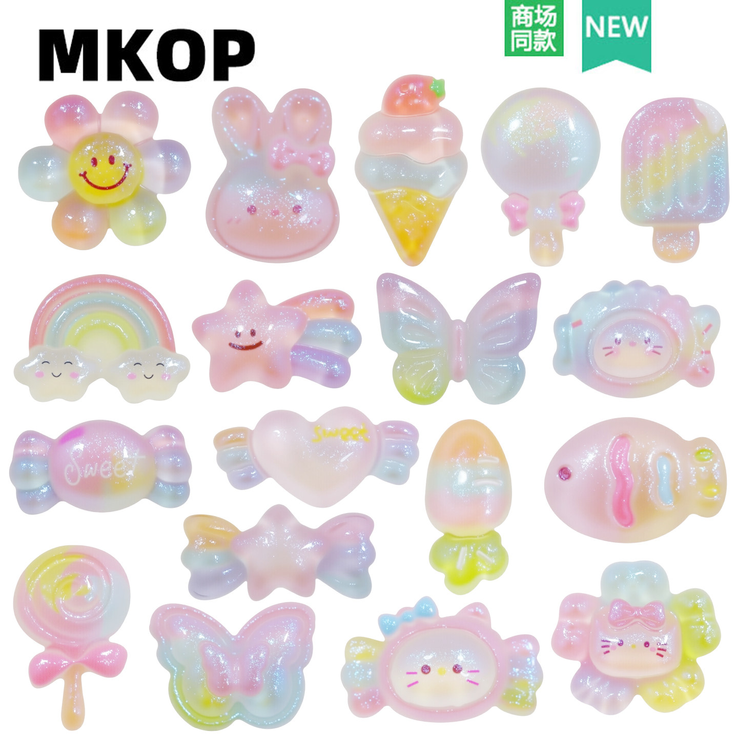 Mkop洞洞鞋高级配饰鞋扣卡通幻彩蝴蝶鞋花装饰扣适配Cross/Crocs