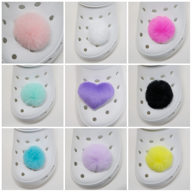 Mkop洞洞鞋配饰高级感鞋扣配件毛绒爱心毛球鞋花适配Crocs/Cross