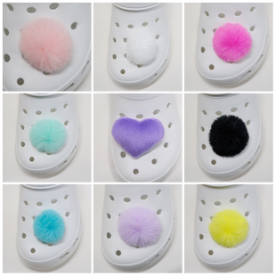 Mkop洞洞鞋配饰高级感鞋扣配件毛绒爱心毛球鞋花适配Crocs/Cross