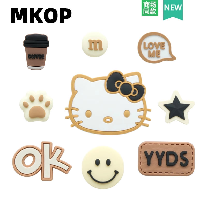 Mkop洞洞鞋配饰可爱猫咪笑脸鞋花